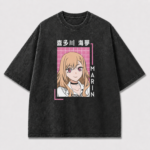 And Smiling Blonde Portrait inside a Retro Oversized Graphic Tee