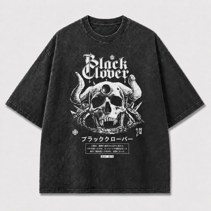 High-contrast Horned Skull Emblem with Gothic Oversized Graphic Tee