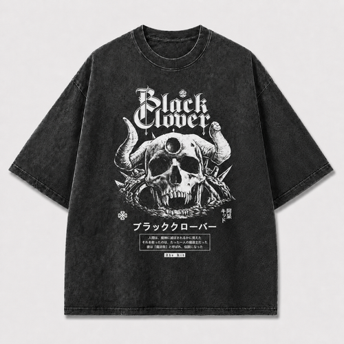 High-contrast Horned Skull Emblem with Gothic Oversized Graphic Tee