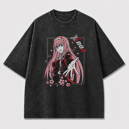 Pink-haired Horned Woman Reaching Forward amid Oversized Graphic Tee