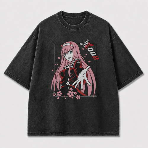 Pink-haired Horned Woman Reaching Forward amid Oversized Graphic Tee