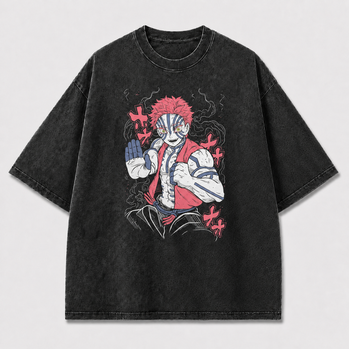 And Striped Martial Artist Posing amid Curling Oversized Graphic Tee