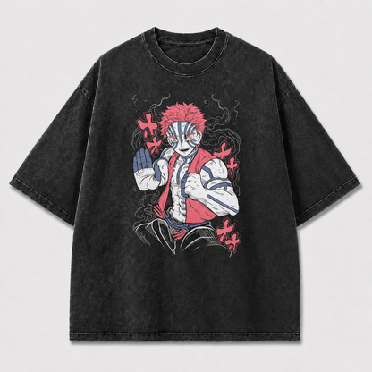 And Striped Martial Artist Posing amid Curling Oversized Graphic Tee