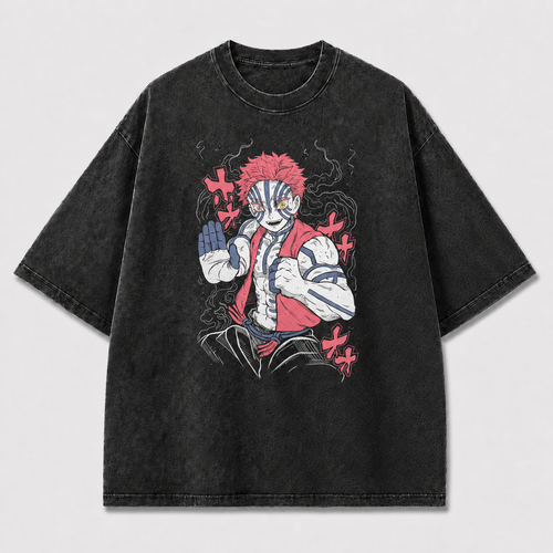 And Striped Martial Artist Posing amid Curling Oversized Graphic Tee