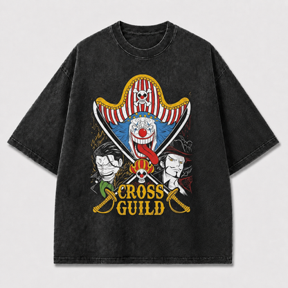 Colorful Pirate-inspired Clown and Two Stern Oversized Graphic Tee