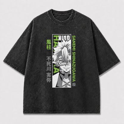 And Close Portrait of a Scarred White-haired Oversized Graphic Tee