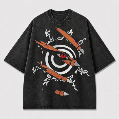 Minimal and Spiral Eye Graphic Slashed By Oversized Graphic Tee