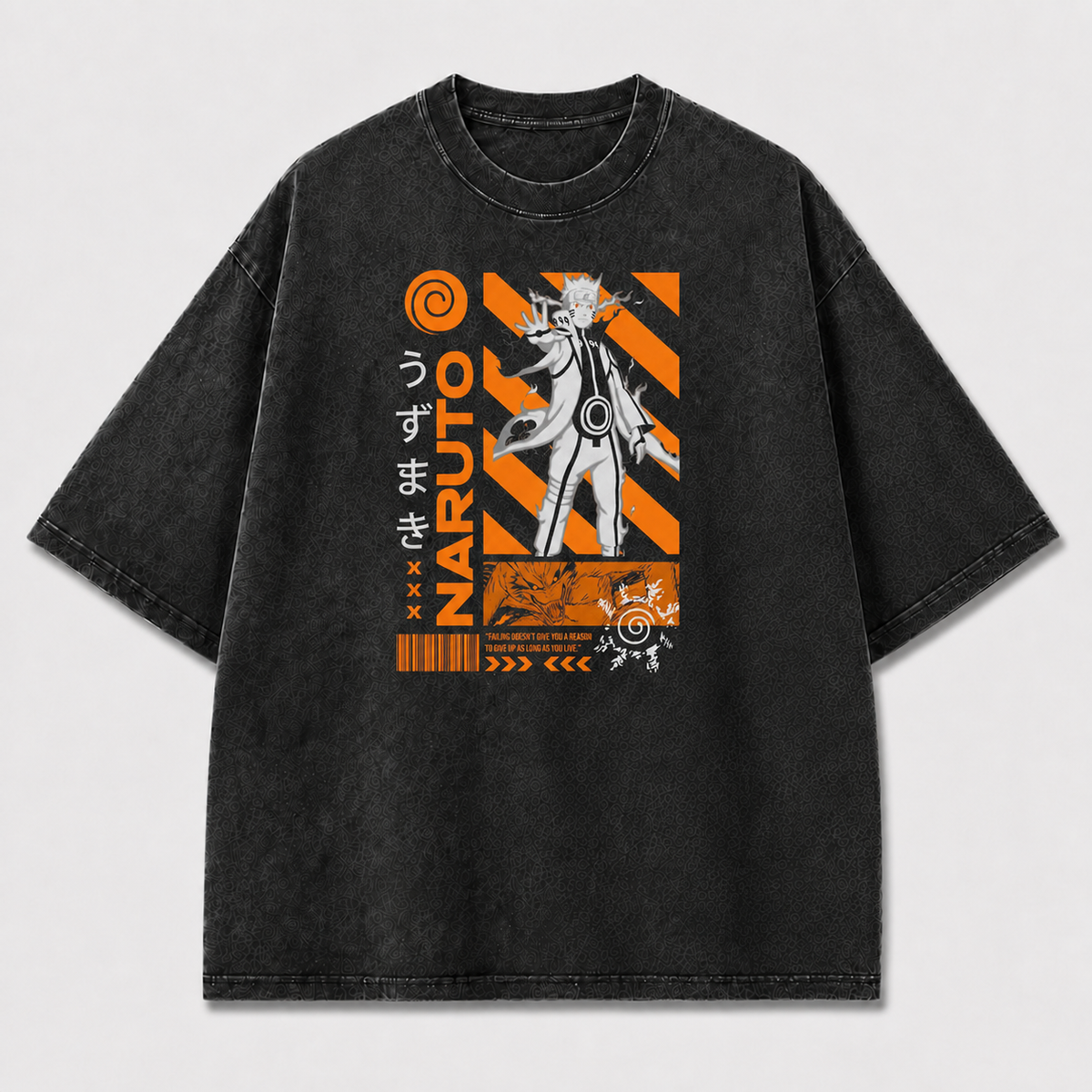 And Mystical Ninja Figure with Geometric Stripes Oversized Graphic Tee