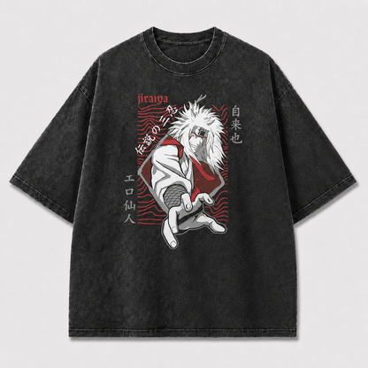 White-haired Sage Reaching Forward against Waves Oversized Graphic Tee