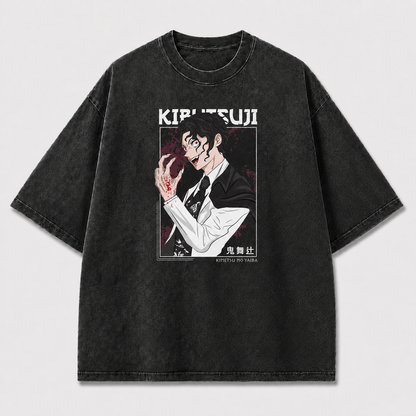 Dark-haired Supernatural Gentleman Portrait with Oversized Graphic Tee