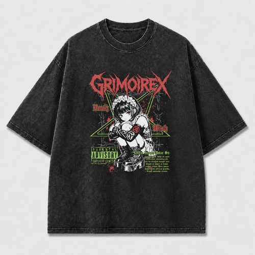 Gothic and Maid Portrait with Distressed Oversized Graphic Tee