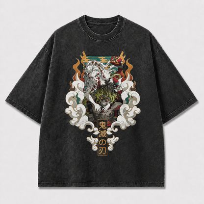 Ornate and Illustration of Two Fierce Oversized Graphic Tee