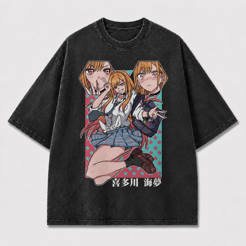 Bright Multi-panel Illustration of an Expressive Oversized Graphic Tee