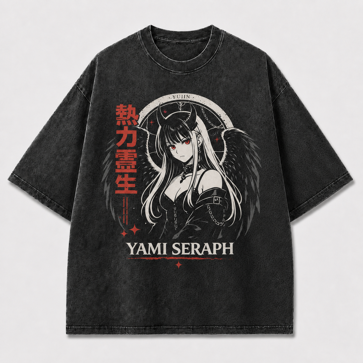 Gothic and Portrait Graphic Featuring a Horned Oversized Graphic Tee