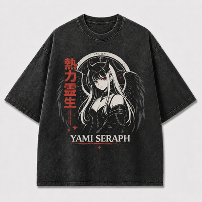 Gothic and Portrait Graphic Featuring a Horned Oversized Graphic Tee