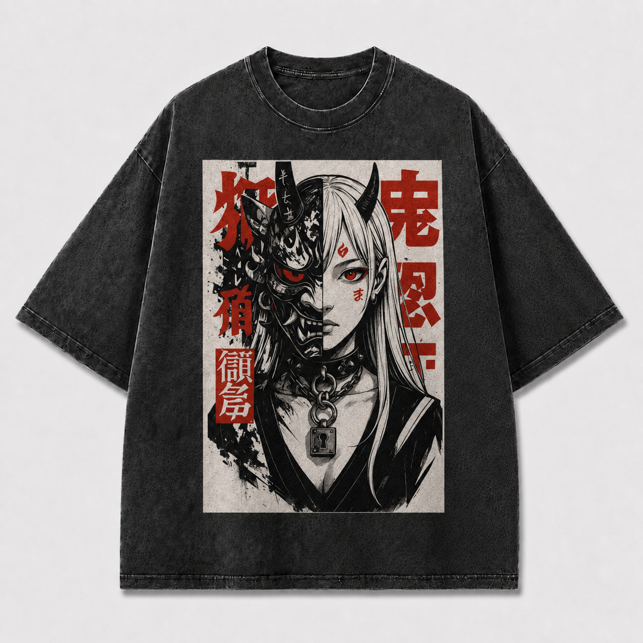 And Split Portrait of a Horned Woman Oversized Graphic Tee
