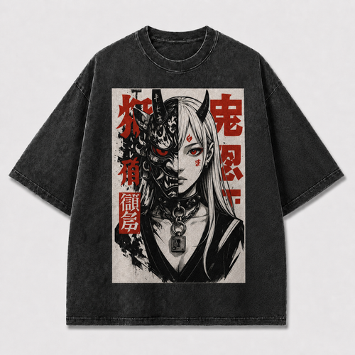 And Split Portrait of a Horned Woman Oversized Graphic Tee