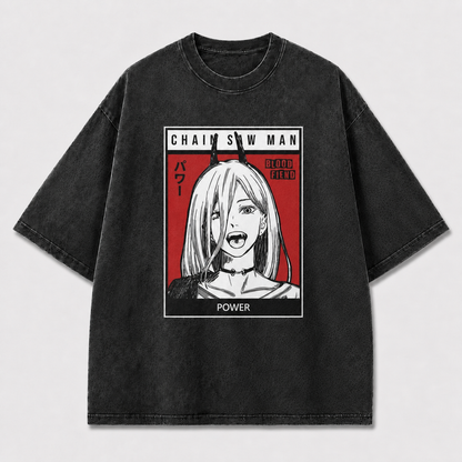 And Horned Woman Portrait In a Bold Oversized Graphic Tee
