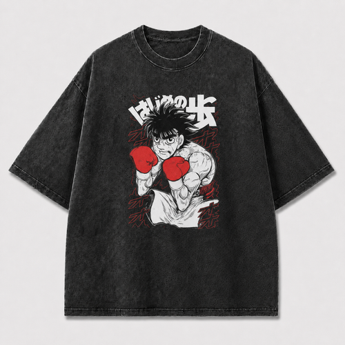 And Determined Young Boxer Portrait with Raised Oversized Graphic Tee