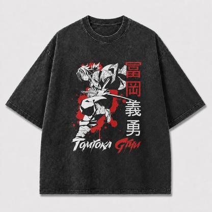 And Crouching Sword Fighter with Splatter Oversized Graphic Tee