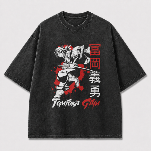 And Crouching Sword Fighter with Splatter Oversized Graphic Tee