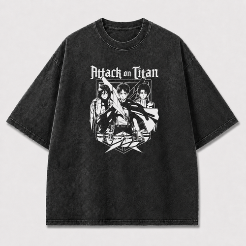 High-contrast Monochrome Trio of Uniformed Oversized Graphic Tee