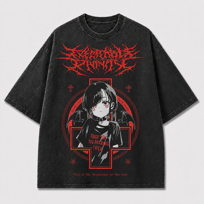 Gothic and Portrait of a Winged Dark-haired Oversized Graphic Tee