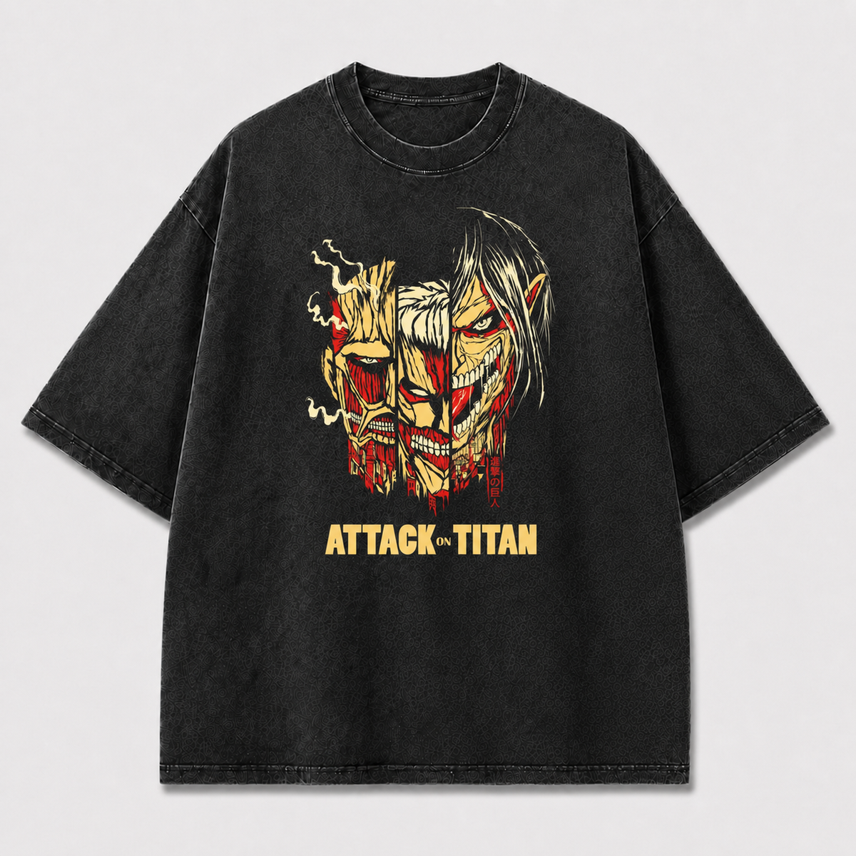 And Emblem Combining Three Menacing Giant Faces Oversized Graphic Tee