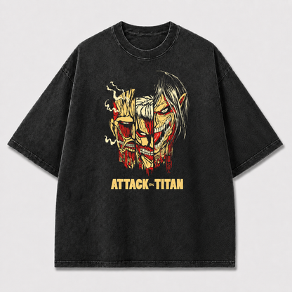 And Emblem Combining Three Menacing Giant Faces Oversized Graphic Tee
