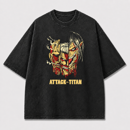 And Emblem Combining Three Menacing Giant Faces Oversized Graphic Tee
