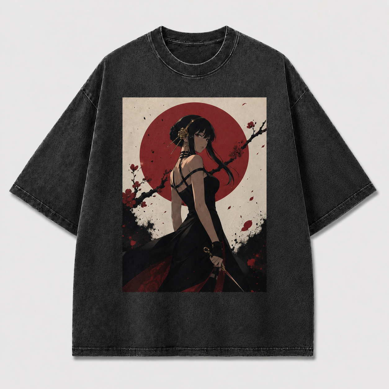 Elegant Red Moon Swordswoman Tee