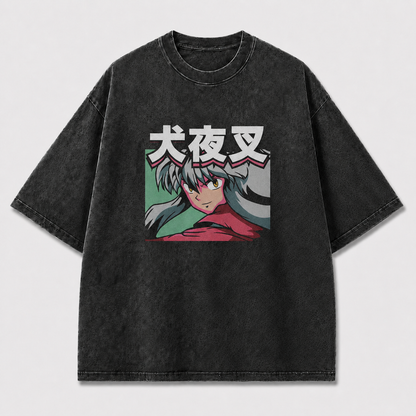 And Silver-haired Warrior Portrait with Oversized Graphic Tee