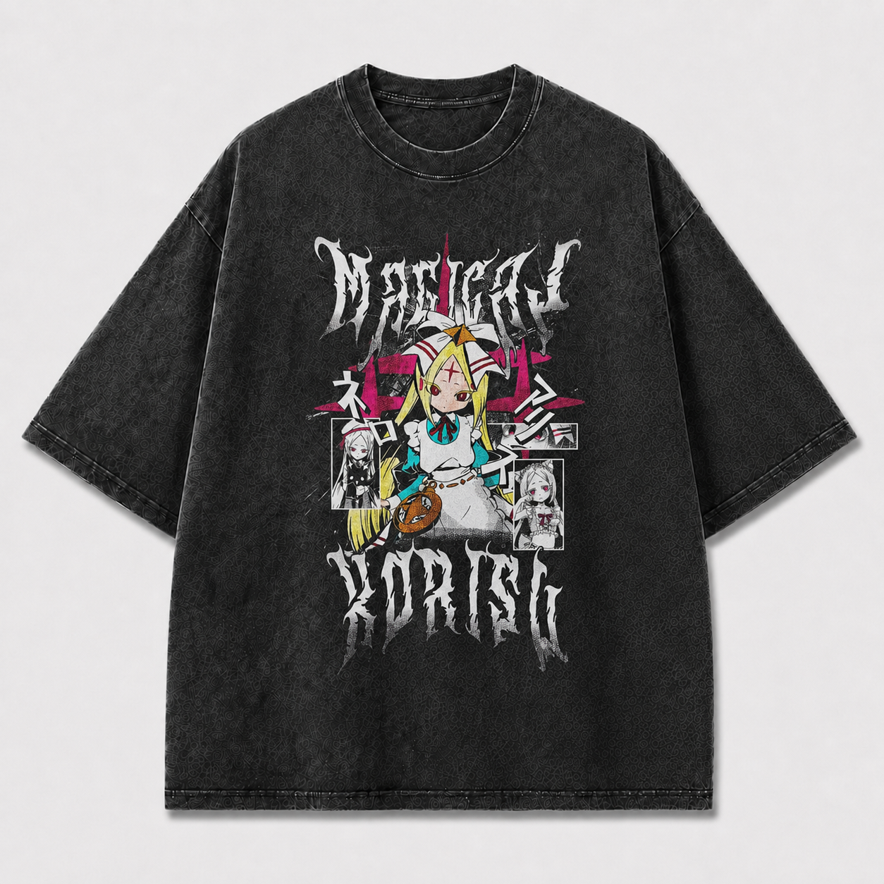 Gothic and Doll Collage with Multiple Portrait Oversized Graphic Tee