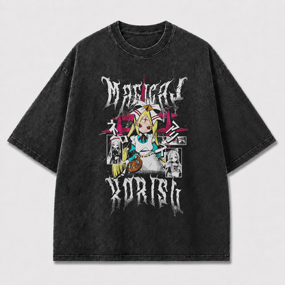 Gothic and Doll Collage with Multiple Portrait Oversized Graphic Tee