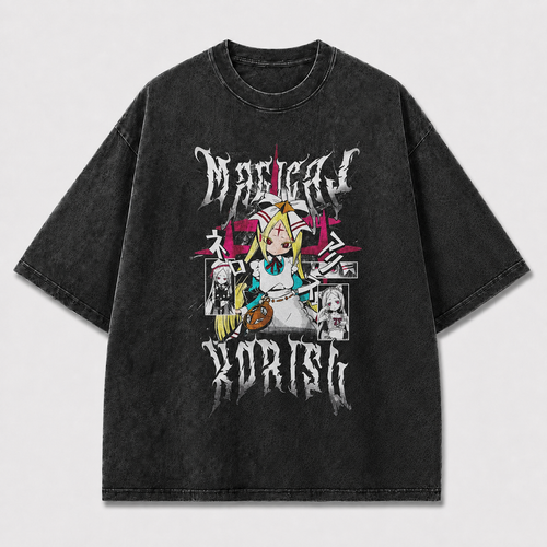 Gothic and Doll Collage with Multiple Portrait Oversized Graphic Tee