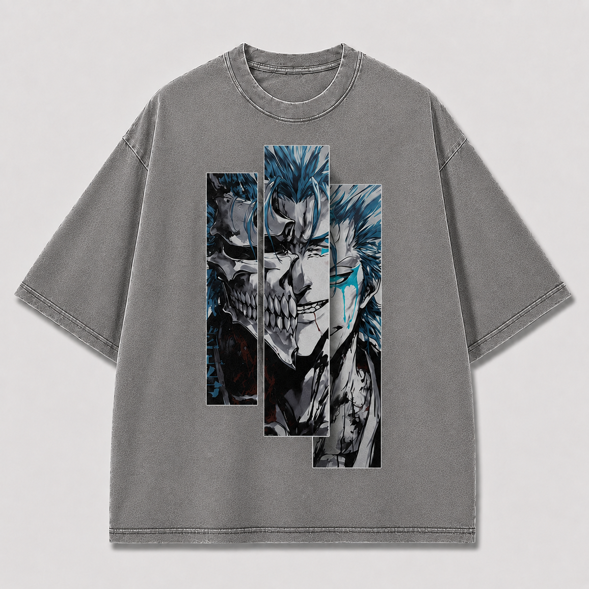 Oversized Streetwear Graphic Tee – Vertical Panel Grinning Skull Print