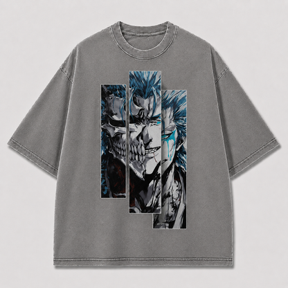 Oversized Streetwear Graphic Tee – Vertical Panel Grinning Skull Print