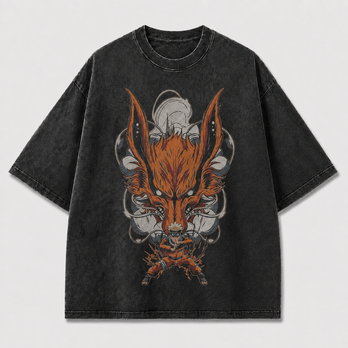 Oversized Streetwear Graphic Tee – Nine-Tailed Fox Beast Print