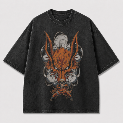 Oversized Streetwear Graphic Tee – Nine-Tailed Fox Beast Print