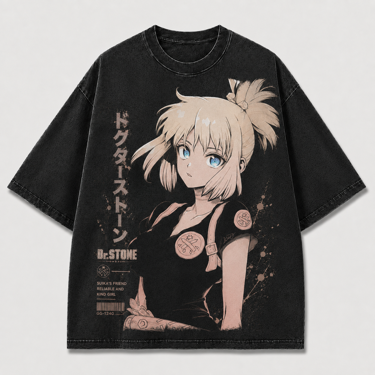 Oversized Sepia Portrait Graphic Tee – Badge Print Top
