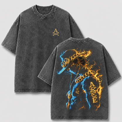 Oversized Streetwear Graphic Tee – Dual-Tone Neon Outline Portrait Print