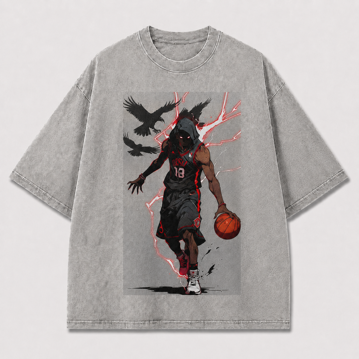 Oversized Hooded Baller Graphic Tee – Lightning Print Top