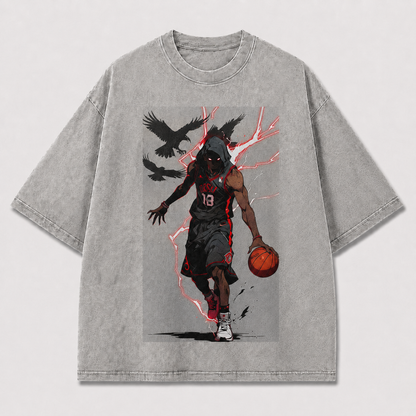 Oversized Hooded Baller Graphic Tee – Lightning Print Top