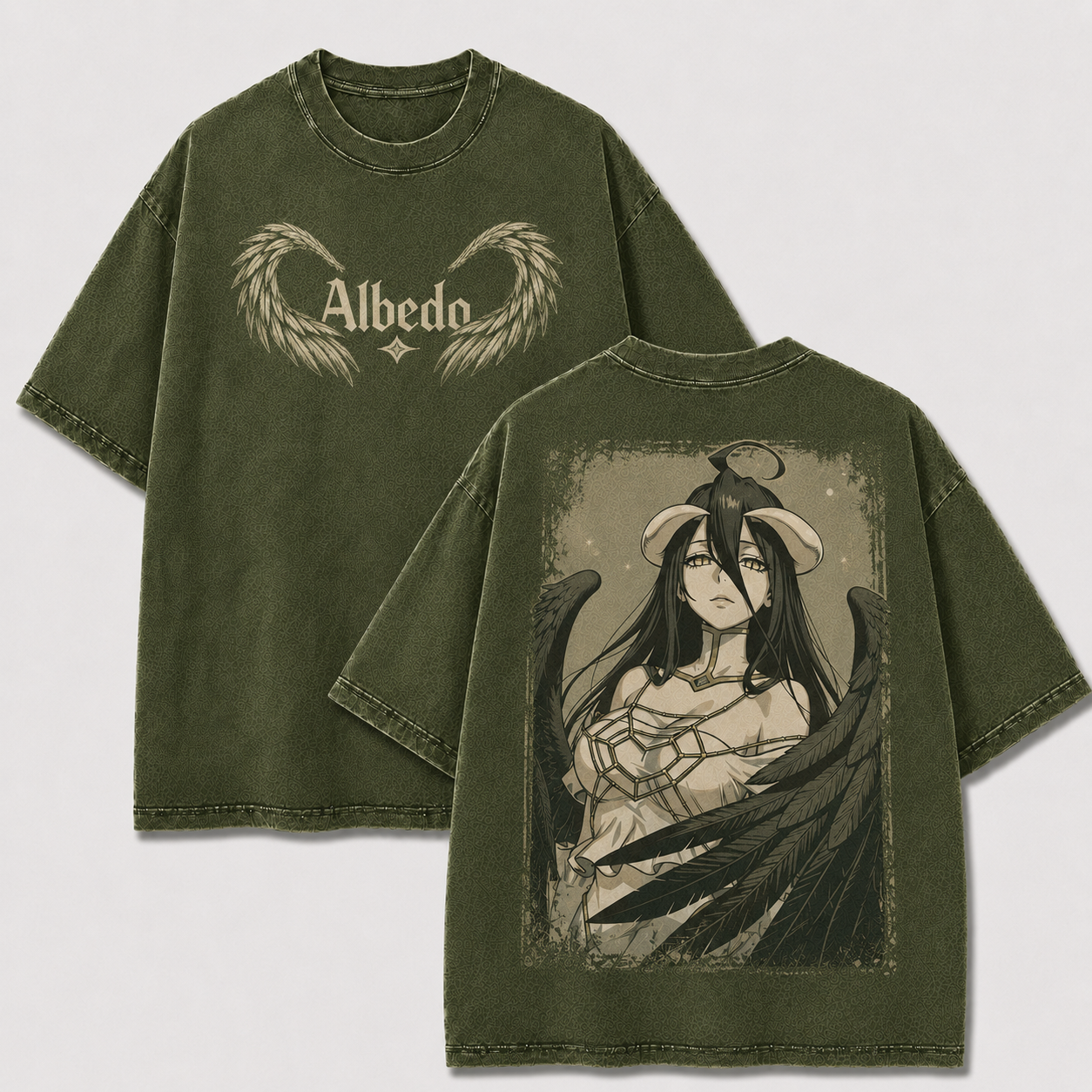 Monochrome Winged Dark Guardian Vintage Washed Graphic Tee