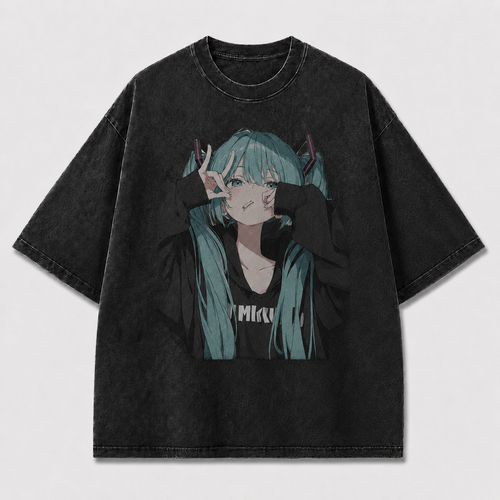 Oversized Graphic Print T-Shirt – Twin-Tail Waifu Streetwear Tee