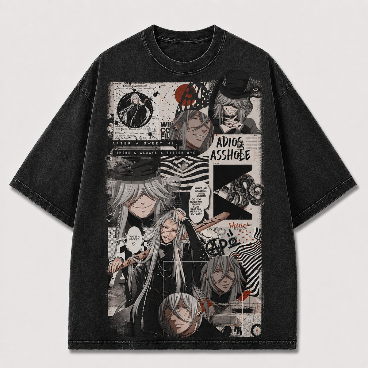 Oversized Gothic Collage Graphic Tee – Comic Panel Print Top