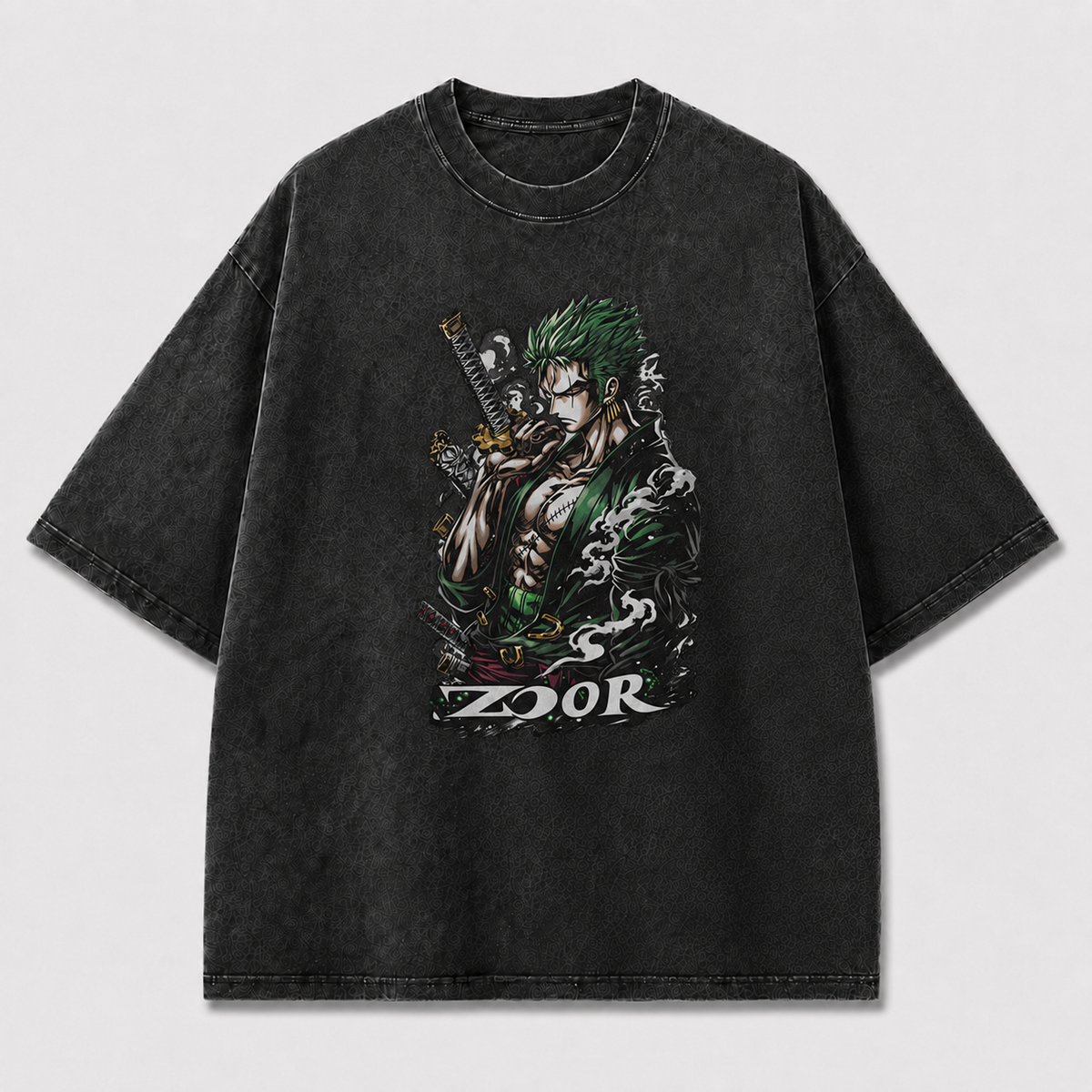 Oversized Graphic Print T-Shirt – Green-Haired Swordsman Streetwear Tee