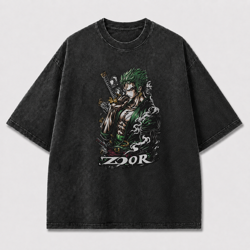 Oversized Graphic Print T-Shirt – Green-Haired Swordsman Streetwear Tee