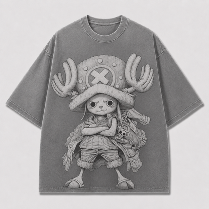 Oversized Streetwear Graphic Tee – Monochrome Antler Mascot Print