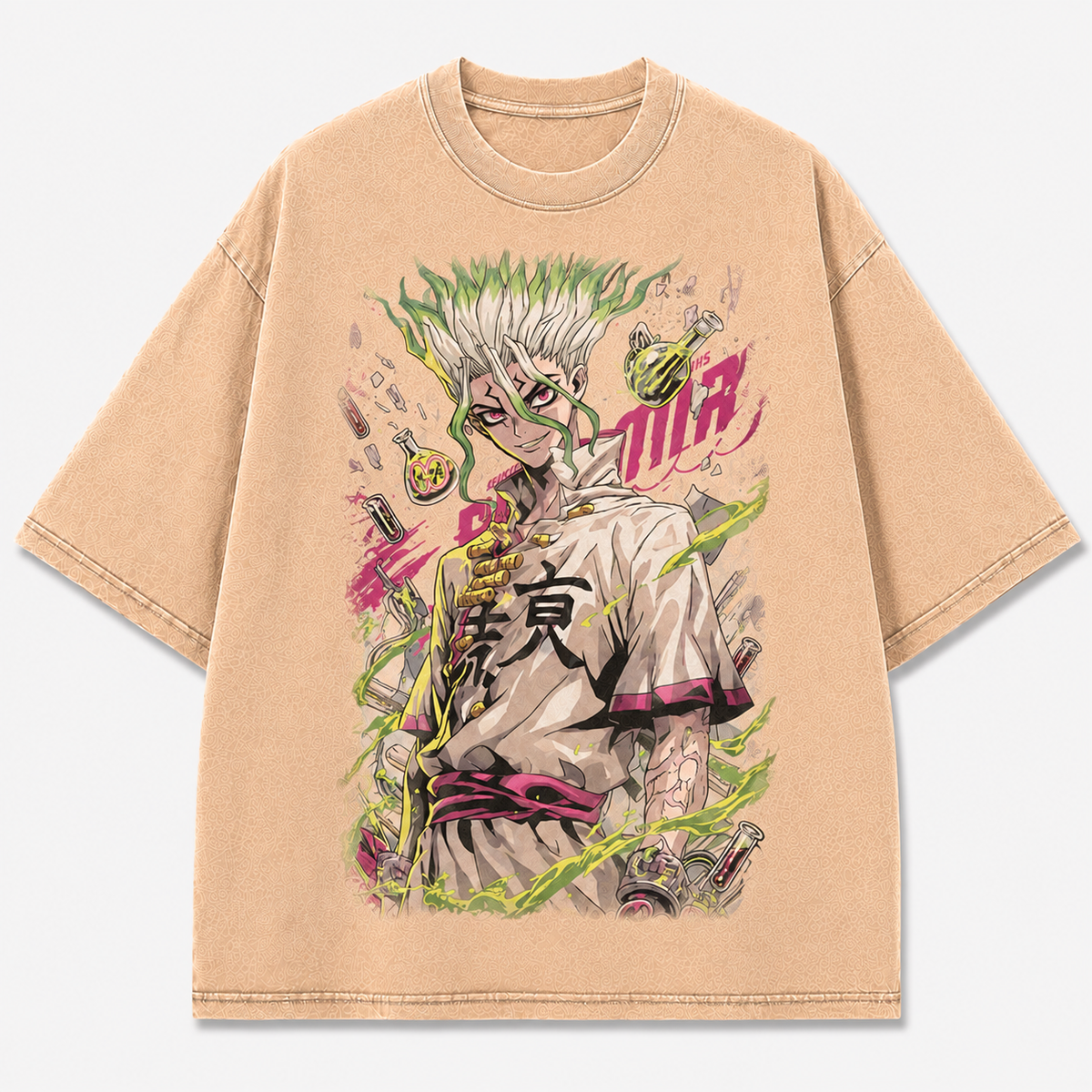 Oversized Alchemist Portrait Graphic Tee – Neon Print Top